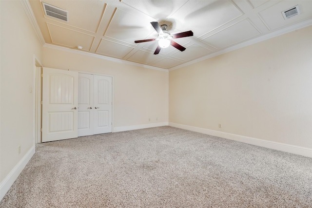 2917 Cascade Dr, Plano, TX 75025 - unfurnished bedroom featuring carpet, baseboards, a closet, crown molding, and ceiling fan