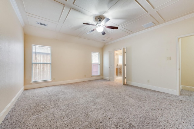 2917 Cascade Dr, Plano, TX 75025 - spare room featuring ceiling fan, healthy amount of natural light, light carpet, baseboards, and ornamental molding