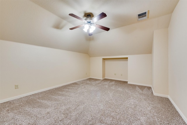 2917 Cascade Dr, Plano, TX 75025 - additional living space featuring light colored carpet, vaulted ceiling, ceiling fan, and baseboards