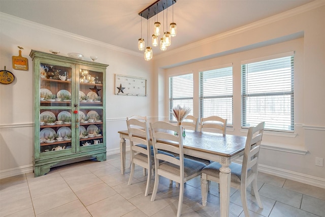 128 Colonial Dr, Joshua, TX 76058 - dining space with light tile patterned flooring, crown molding, and baseboards