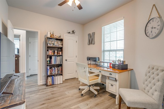 128 Colonial Dr, Joshua, TX 76058 - home office featuring light wood-style flooring and ceiling fan