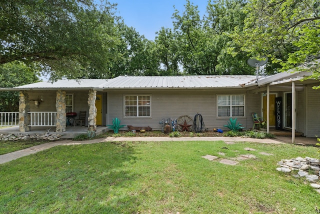 210 Aikens St, Lipan, TX 76462 - ranch-style home with covered porch, a front yard, and metal roof