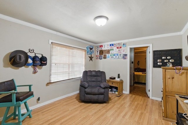 210 Aikens St, Lipan, TX 76462 - living area with light wood finished floors, ornamental molding, and baseboards