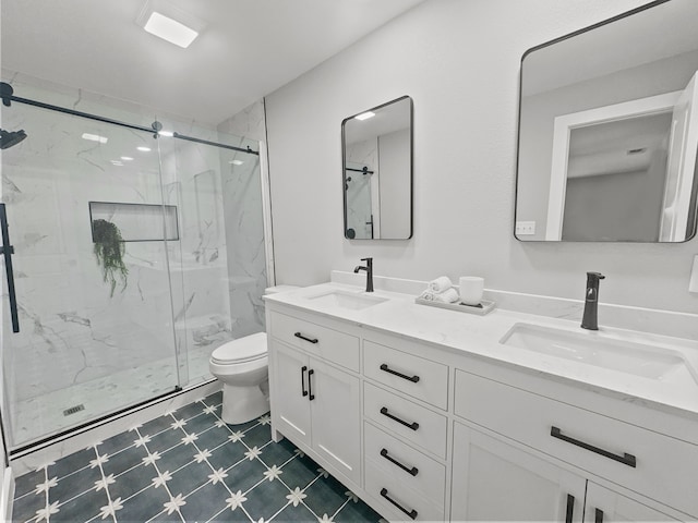 102 Bois D Arc St, Whitesboro, TX 76273 - full bath featuring a marble finish shower, toilet, double vanity, and tile patterned floors