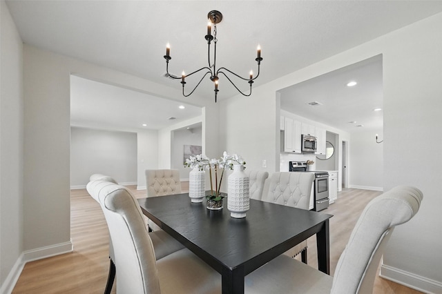 342 Willow Wood St, Murphy, TX 75094 - dining room with a chandelier, light wood-type flooring, baseboards, and recessed lighting
