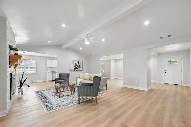 342 Willow Wood St, Murphy, TX 75094 - living area with light wood-style flooring, baseboards, ceiling fan, recessed lighting, and a fireplace