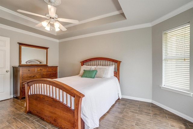 2900 Miles Way, Bedford, TX 76021 - bedroom featuring wood finished floors, multiple windows, baseboards, crown molding, and ceiling fan