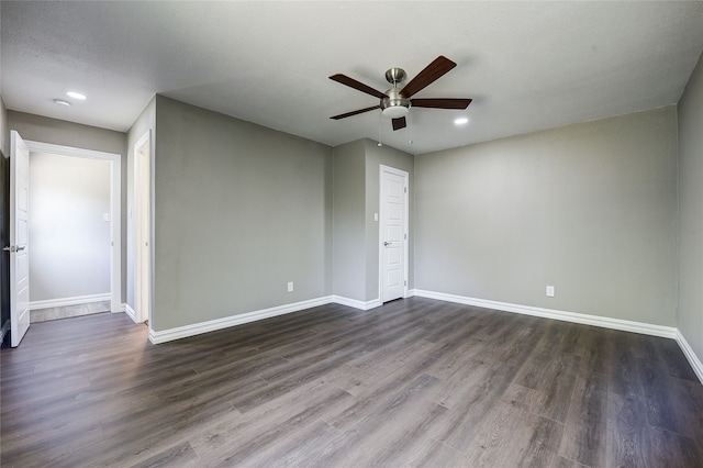 12111 Galva Dr, Dallas, TX 75243 - spare room featuring ceiling fan, baseboards, dark wood-style floors, and recessed lighting