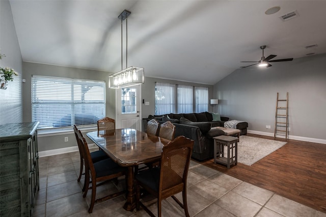 1350 Amistad Dr, Prosper, TX 75078 - dining area featuring vaulted ceiling, healthy amount of natural light, ceiling fan, and baseboards