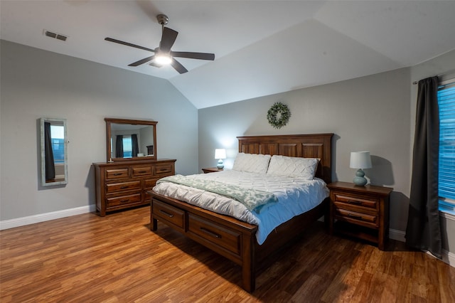 1350 Amistad Dr, Prosper, TX 75078 - bedroom featuring vaulted ceiling, wood finished floors, baseboards, and a ceiling fan