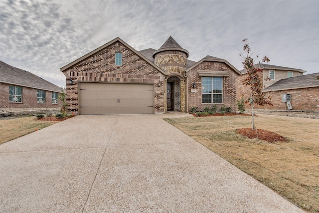 3009 Guadalupe Dr, Forney, TX 75126 - french provincial home featuring brick siding, concrete driveway, an attached garage, and a front lawn