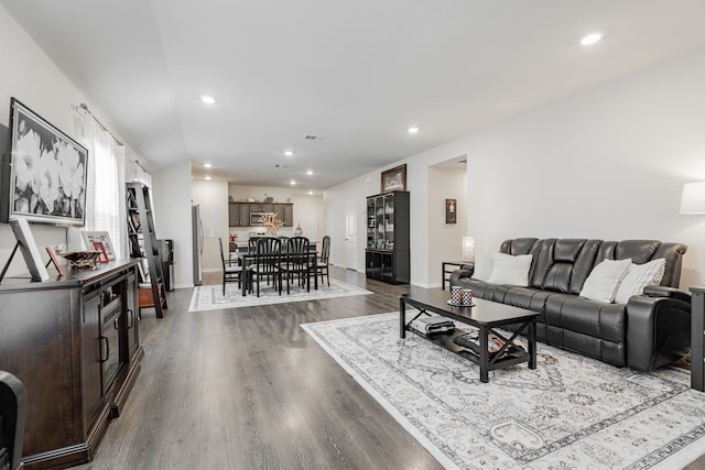 107 Alydar Ln, Caddo Mills, TX 75135 - living room with recessed lighting, dark wood finished floors, and baseboards
