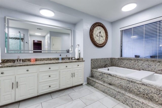10220 Shadow Way, Dallas, TX 75243 - full bathroom featuring double vanity, a bath, and a shower