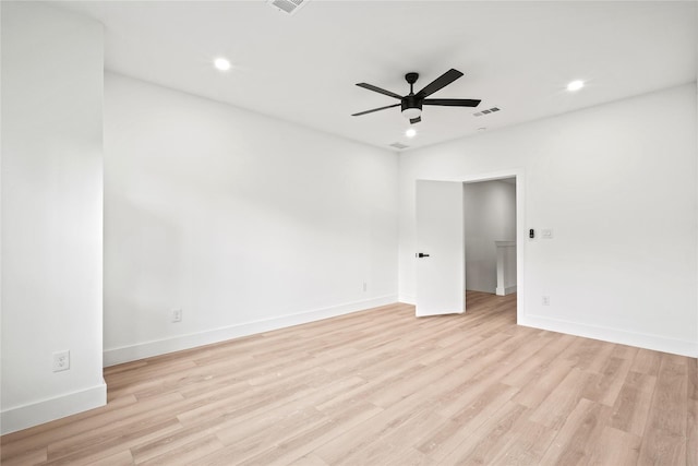 1310 Coleman Ave, Dallas, TX 75215 - spare room featuring ceiling fan, light wood-type flooring, recessed lighting, and baseboards