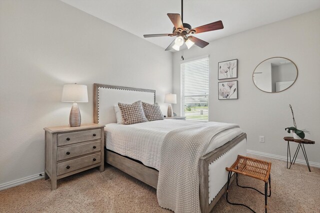 14513 Mediterranean Dr, Frisco, TX 75035 - bedroom with baseboards, light carpet, and a ceiling fan