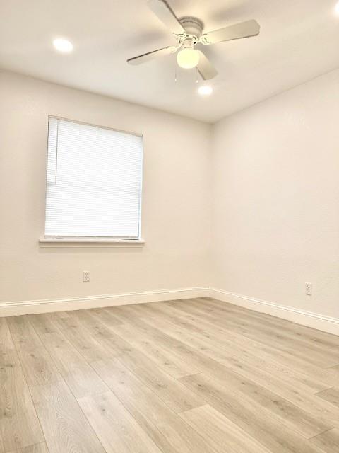 2711 San Diego Dr, Dallas, TX 75228 - spare room with light wood finished floors, baseboards, recessed lighting, and ceiling fan