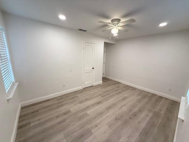 2711 San Diego Dr, Dallas, TX 75228 - empty room featuring a ceiling fan, baseboards, light wood-style flooring, and recessed lighting