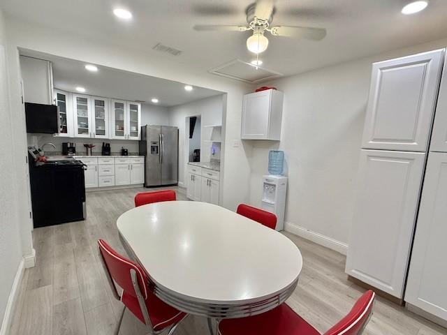 2711 San Diego Dr, Dallas, TX 75228 - dining area featuring recessed lighting, light wood-style flooring, baseboards, and a ceiling fan
