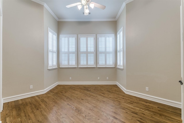 2313 Ember Woods Dr, Keller, TX 76262 - empty room with ceiling fan, ornamental molding, wood finished floors, and baseboards