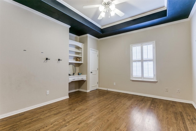 2313 Ember Woods Dr, Keller, TX 76262 - unfurnished bedroom with wood finished floors, a tray ceiling, ornamental molding, and baseboards