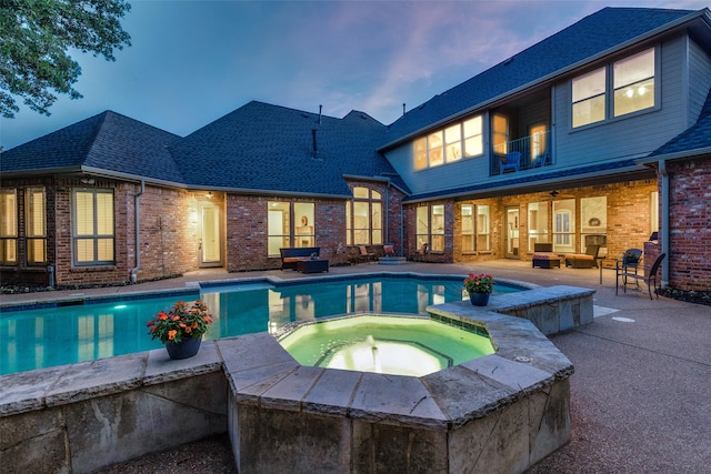 2313 Ember Woods Dr, Keller, TX 76262 - view of pool featuring an outdoor living space, a pool with connected hot tub, a patio, and a ceiling fan