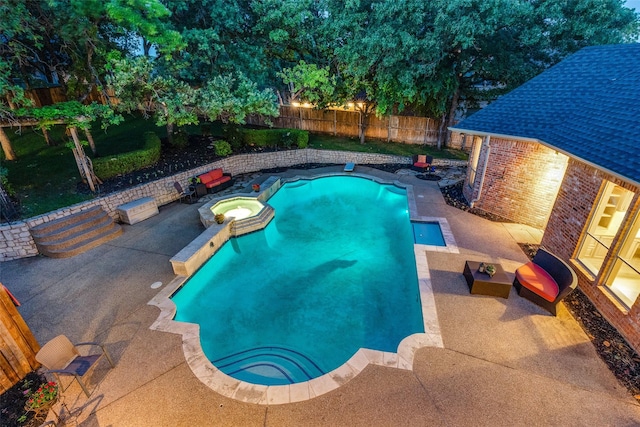 2313 Ember Woods Dr, Keller, TX 76262 - view of swimming pool with a fenced backyard, a patio, and a pool with connected hot tub