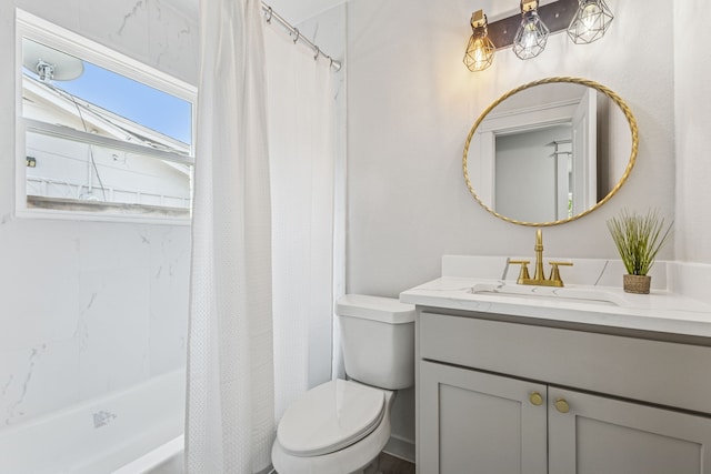2023 William Ln, Carrollton, TX 75006 - bathroom featuring vanity, toilet, and shower / bathtub combination with curtain