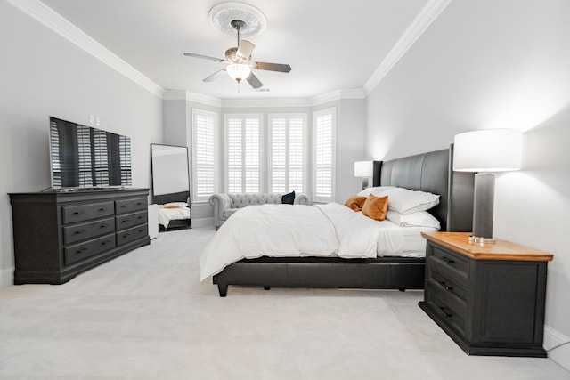13 Kensington Dr, Heath, TX 75032 - bedroom featuring ornamental molding, baseboards, ceiling fan, and light colored carpet
