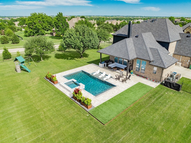 13 Kensington Dr, Heath, TX 75032 - view of pool featuring a patio, a playground, and a pool with connected hot tub
