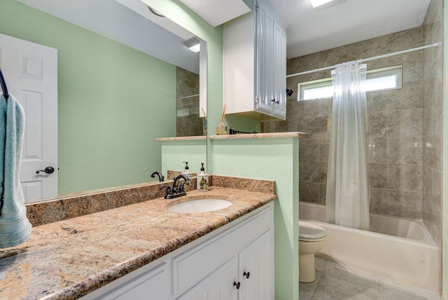 10253 Fieldcrest Dr, Benbrook, TX 76126 - full bathroom with toilet, shower / bath combo with shower curtain, vanity, and tile patterned flooring