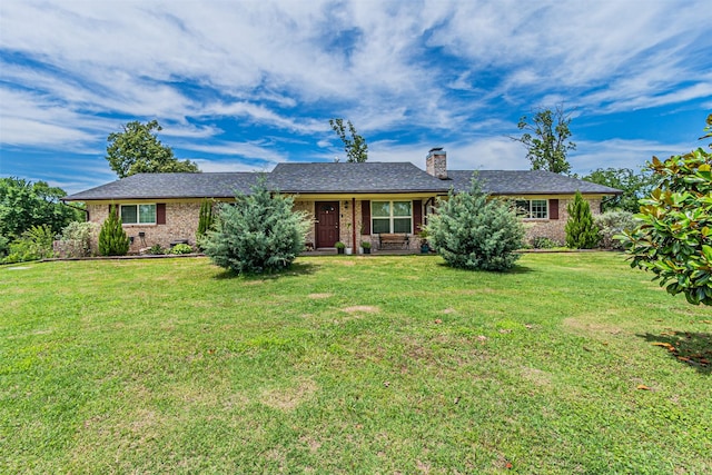 400 Rs County Road 3130, Emory, TX 75440 - ranch-style house featuring brick siding, a front lawn, a chimney, and covered porch