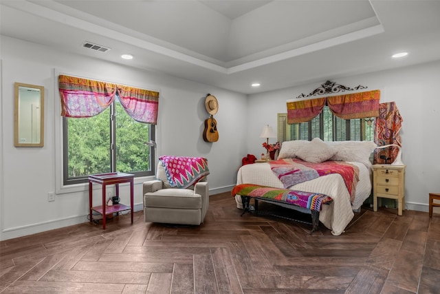 511 Mcfarland Ranch Rd, Aledo, TX 76008 - bedroom with baseboards, multiple windows, recessed lighting, and a tray ceiling