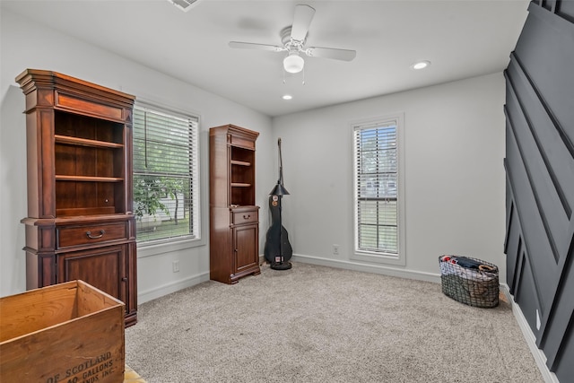 511 Mcfarland Ranch Rd, Aledo, TX 76008 - exercise room featuring carpet flooring, baseboards, ceiling fan, and recessed lighting