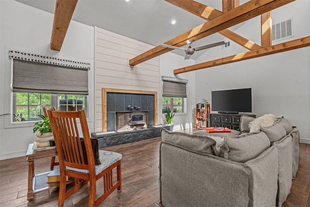 511 Mcfarland Ranch Rd, Aledo, TX 76008 - living area featuring beam ceiling, plenty of natural light, wood finished floors, baseboards, and recessed lighting