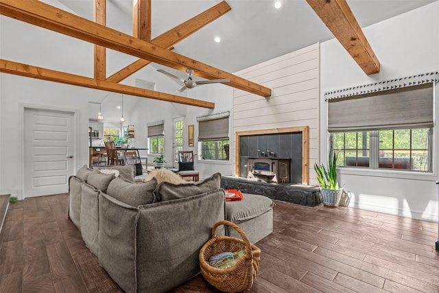 511 Mcfarland Ranch Rd, Aledo, TX 76008 - living room with dark wood-style floors, recessed lighting, and a ceiling fan