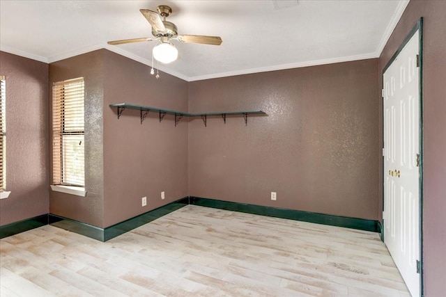 4291 County Road 862, Mckinney, TX 75071 - unfurnished room with wood finished floors, a textured wall, ceiling fan, crown molding, and baseboards