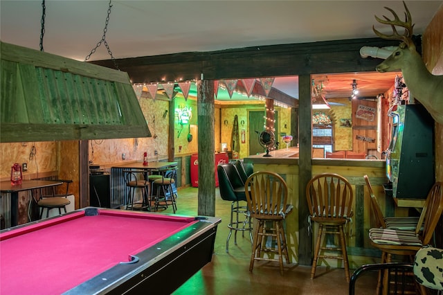 801 Prachyl Rd, Weatherford, TX 76087 - rec room with a bar, finished concrete flooring, and billiards table