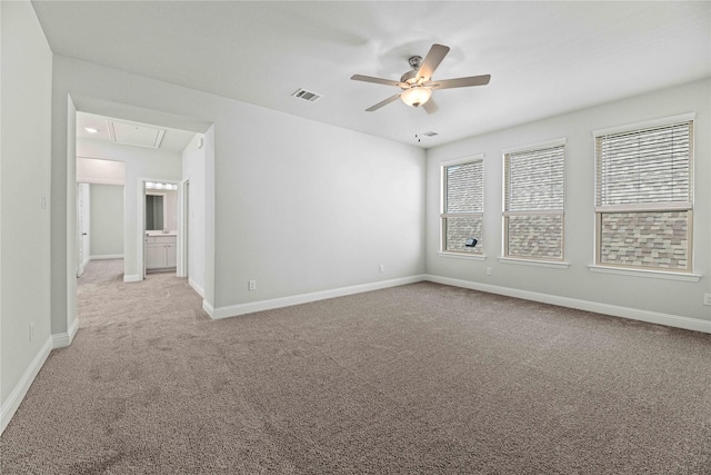16532 Dunkirk Ln, Frisco, TX 75035 - empty room with attic access, carpet flooring, a ceiling fan, and baseboards