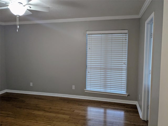 7525 Holly Hill Dr Unit 68, Dallas, TX 75231 - empty room featuring dark wood-style floors, baseboards, ceiling fan, and ornamental molding
