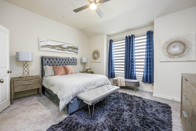 2734 Levee Ln, Lewisville, TX 75067 - carpeted bedroom featuring lofted ceiling, baseboards, and ceiling fan