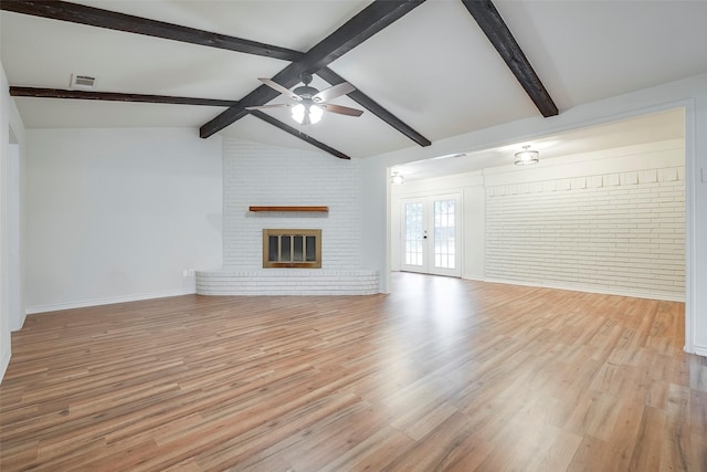 4313 Barcelona Dr, Fort Worth, TX 76133 - unfurnished living room featuring a ceiling fan, light wood finished floors, baseboards, and a brick fireplace