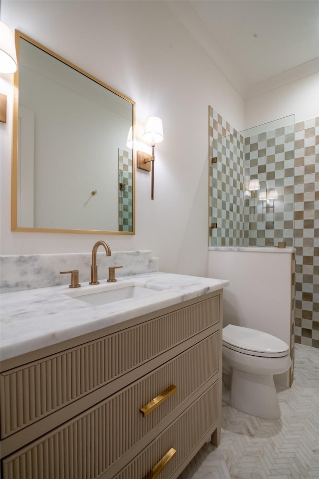 9621 Larchcrest Dr, Dallas, TX 75238 - full bath with vanity, toilet, and a walk in shower