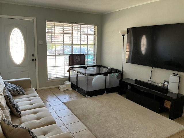 1403 Little St, Copperas Cove, TX 76522 - living area with crown molding and light tile patterned floors