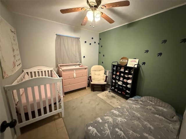 1403 Little St, Copperas Cove, TX 76522 - tiled bedroom with a ceiling fan and ornamental molding