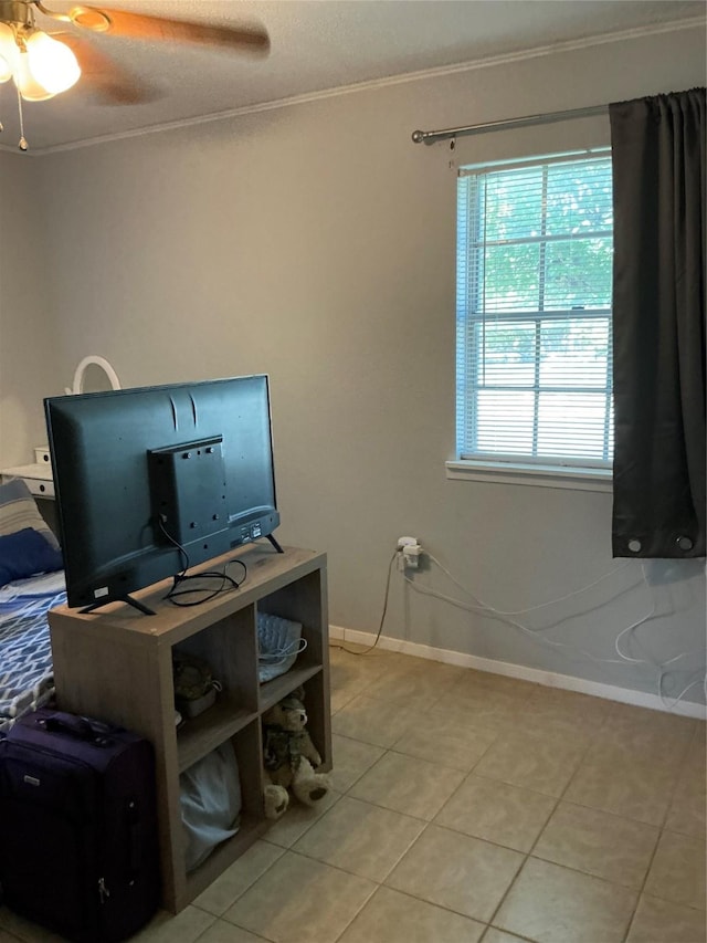 1403 Little St, Copperas Cove, TX 76522 - home office featuring light tile patterned floors, baseboards, crown molding, and ceiling fan