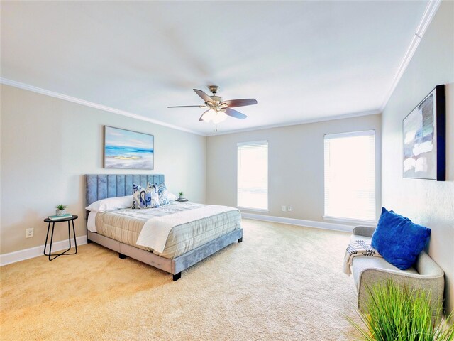 3609 Marwick Dr, Plano, TX 75075 - bedroom with crown molding, light colored carpet, baseboards, and ceiling fan