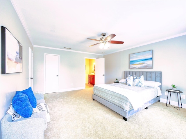 3609 Marwick Dr, Plano, TX 75075 - carpeted bedroom with baseboards, ornamental molding, and a ceiling fan