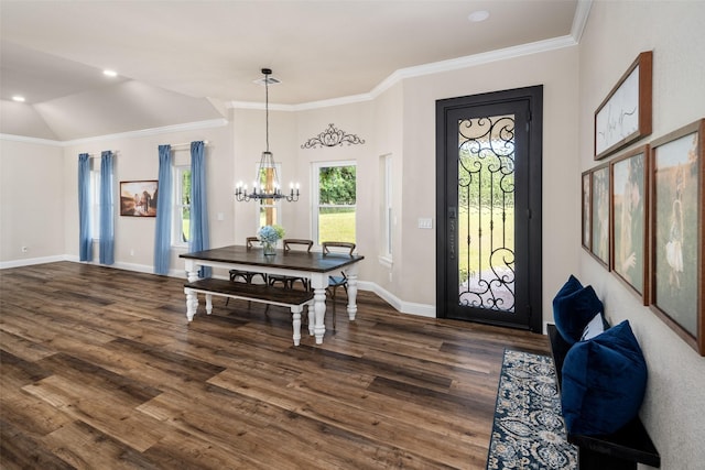 9390 Lakeridge Dr, Princeton, TX 75407 - foyer entrance featuring a chandelier, dark wood-type flooring, crown molding, baseboards, and recessed lighting