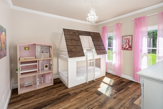 9390 Lakeridge Dr, Princeton, TX 75407 - bedroom featuring wood finished floors, a chandelier, baseboards, and ornamental molding