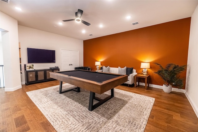 2402 Cornerstone Dr, Mansfield, TX 76063 - recreation room with a ceiling fan, baseboards, light wood-style floors, and recessed lighting